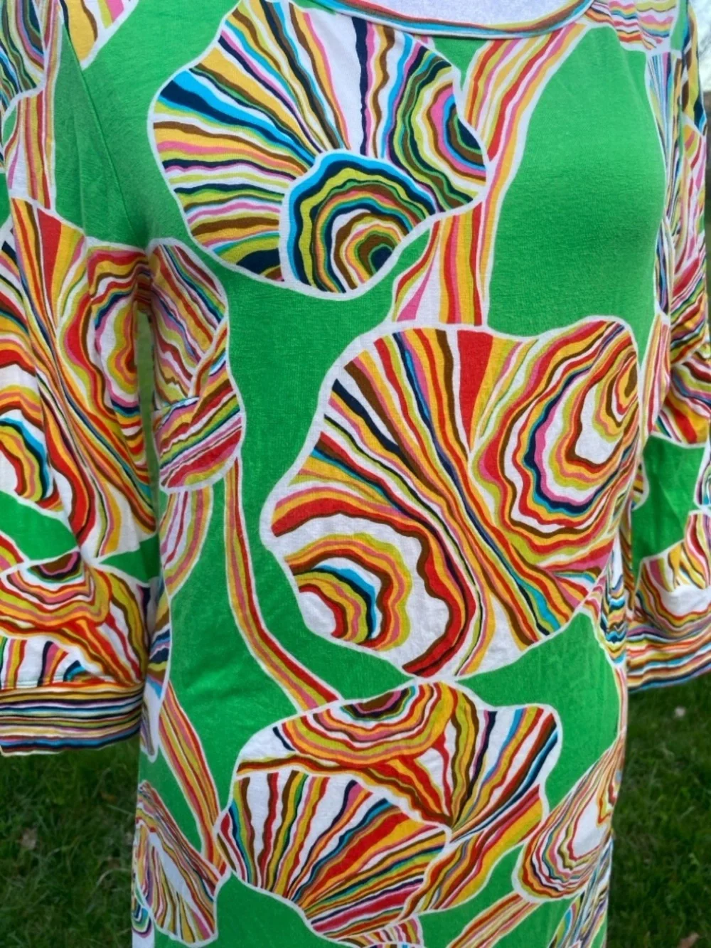 Trina Turk Green Multicolor Swirl Print Long Sleeve Shift Dress